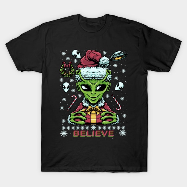 Alien Believe Christmas T-Shirt by AngelFlame